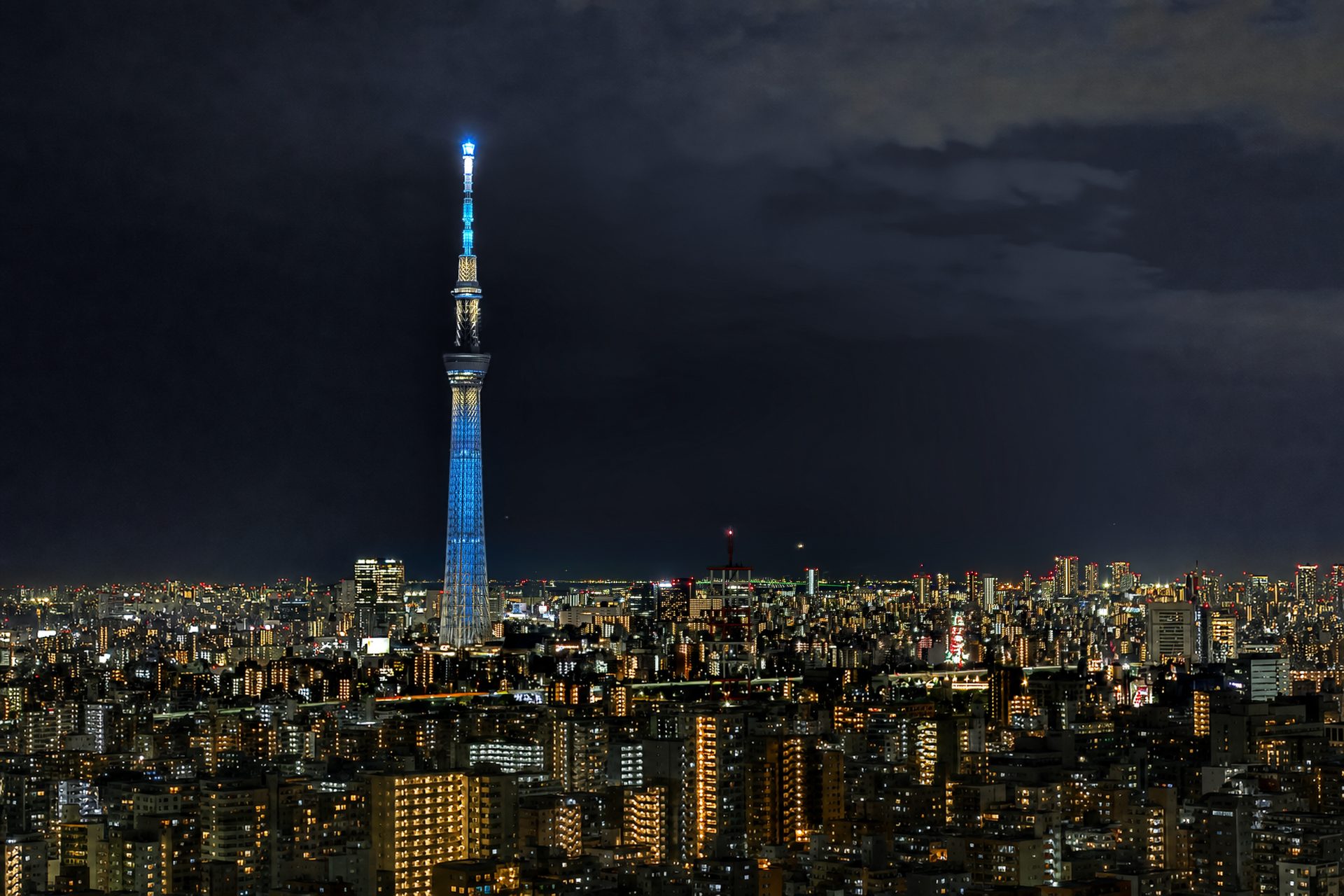 夜の東京スカイツリーと街並み